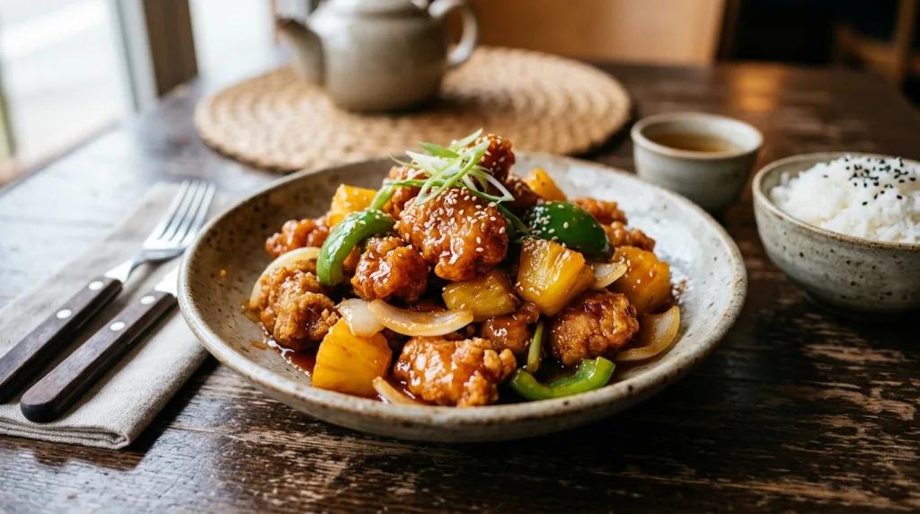 découvrez la recette chinoise du porc à l'ananas, un plat savoureux avec une sauce aigre-douce délicieuse qui ravira vos papilles.