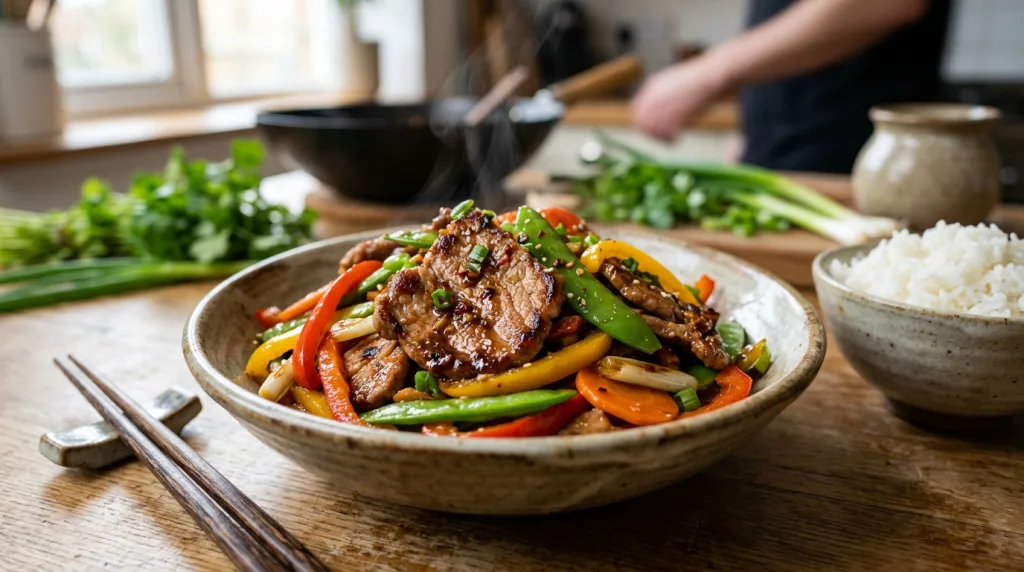 découvrez une recette d'émincé de porc asiatique savoureuse et rapide à préparer, parfaite pour un repas délicieux et exotique en un rien de temps.