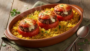 découvrez une recette délicieuse de tomates farcies accompagnées de riz au four, un plat savoureux et convivial parfait pour partager en famille ou entre amis.